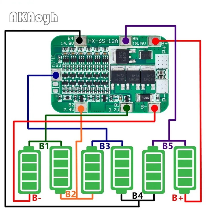 6s 15A 24V PCB BMS แผ่นป้องกันสําหรับ 6 แพ็ค 18650 Li-ion แบตเตอรี่ลิเธียมโมดูลเซลล์