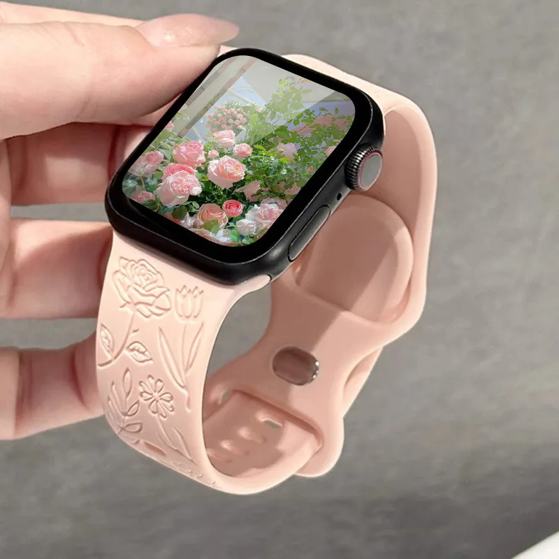 ดอกไม้แกะสลักสําหรับ Amazfit Bip 5 5 Unity Bip 3 Pro GTS 2 2e 3 4 Mini GTR Mini Amazfit Bip U Pro สมาร์ทนาฬิกาซิลิโคนสายคล้องดอกไม้รูปแบบ Amazfit Active Band