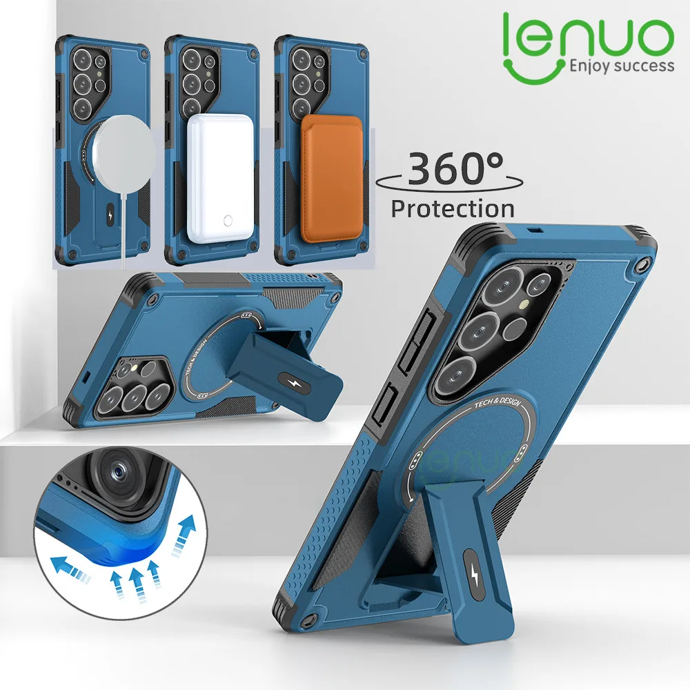 Lenuo ขาตั้งพับแม่เหล็กวงกลมเคสโทรศัพท์สําหรับ ซัมซุงS24 Samsung Galaxy S25 S24 Ultra S25+ S24+ Plus 5G Case ปลอก Hard PC + TPU กันกระแทกปกหลัง