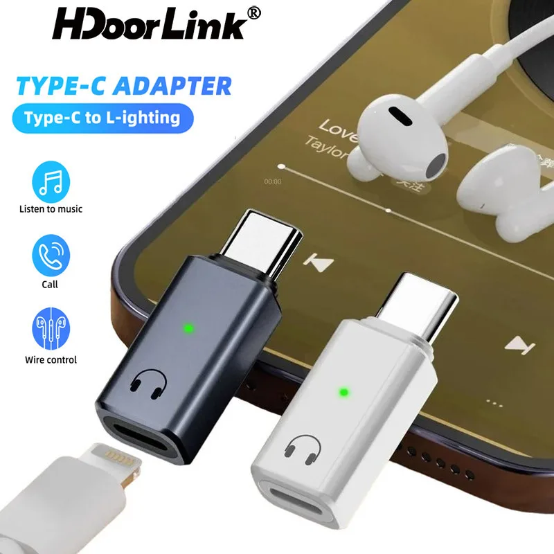 Hdoorlink ชาย Type-C ถึงหญิง IOS 8Pin พอร์ตหูฟัง Converter USB C หูฟังอะแดปเตอร์เสียงใช้งานร่วมกับ Phone15 Pro Max Plus แท็บเล็ต