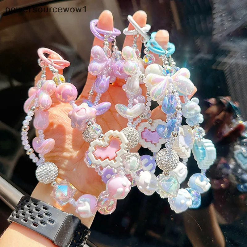 ✨2024✨สายคล้องโทรศัพท์มือถือข้อมือโซ่อาคารบล็อกรักโบว์ลูกปัดจี้พวงกุญแจกระเป๋าแขวนตกแต่ง ไทย