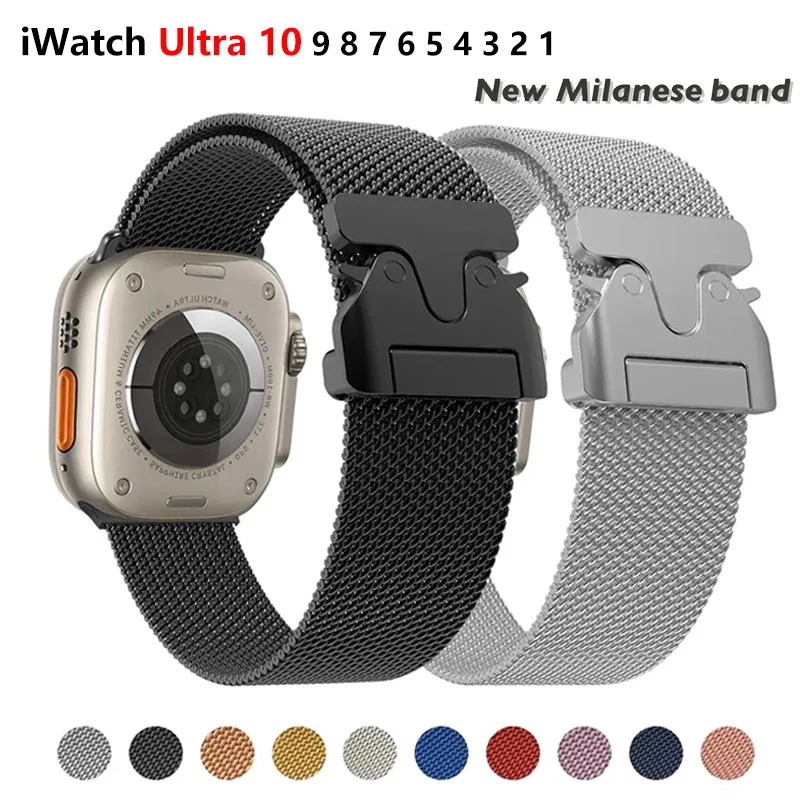 Milanese Loop สร้อยข้อมือ correa สายคล้องคอสําหรับ Apple watch 46 มม.44 มม.45 มม.41 มม.49 มม.42 มม.40 มม.สําหรับ iwatch series 9 7 8 4 5 6 SE Ultra2