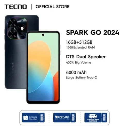 โทรศัพท์ Tecno Spark Go 2024 โทรศัพท์มือถือ 5G ของแท้ Android13 16GB + 512GB 6.8 HD ต้นฉบับใหม่มือถือซีโอดี