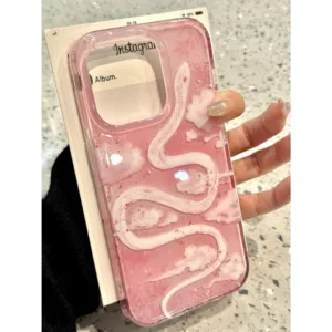 เคสโทรศัพท์สำหรับ iPhone x XS XR xsmax 11 12 13 14 15 16 Pro Max PLUS เคสนิ่มซิลิโคนลายงูสีชมพูน่ารักเคสโทรศัพท์กันกระแทกเคสโทรศัพท์ ngdb