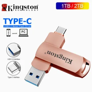 Kingston 1TB 2TB USB 3.0 ไดรฟ์ปากกา USB Stick Key USB แฟลชไดรฟ์โลหะ TYPE-C เข้ากันได้กับ iPhone 15