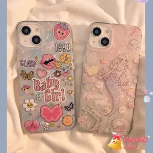 เคสไอโฟน 16 สำหรับ iPhone 11 15 13 16 14 12 Pro Max 7Plus XR 8 7 16 14 15 Plus X XS Max SE 2022 โรแมนติกนางเงือกเด็กสาว