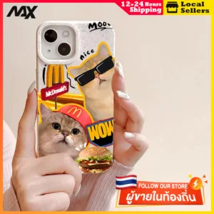 เคสไอโฟน11 เคสโทรศัพท์มือถือแบบนิ่ม กันกระแทก แมวแฮมเบอร์เกอร์ for IPhone 13 15 7Plus 14 12 11 Pro MAX 8 6 7 6S Plus XR