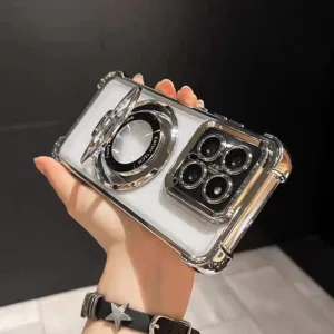 แหวนแม่เหล็กวงเล็บชุบเคสโทรศัพท์ใสสําหรับ Mi 14 13T 13 12T 12 Poco C65 X6 X5 F6 F5 F4 F3 M3 Redmi 13C หมายเหตุ 13 Pro 12 11s 10 ถุงลมนิรภัยโปร่งใสกันกระแทกฮาร์ดปกหลัง