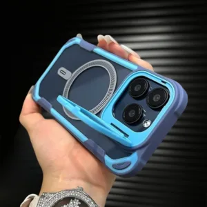 ใหม่หรูหราเลนส์ซ่อนยืนเคสโทรศัพท์แม่เหล็กสําหรับiphone 16 Pro Max 11 12 13 14 15 Pro Max 16 Plusรอบถุงลมนิรภัยป้องกันกรณีอะคริลิคป้องกันการตกกันกระแทกปกหลัง