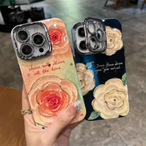 เหมาะสําหรับเคส iPhone เคสซีรีส์ เคส iPhone 16promax 15promax 14promax 12promax 14plus 16 15 14 13 12 11 สีสันสีชมพูสีขาวดอกไม้ TPU พร้อมเคสฟิล์มเลนส์พลิก