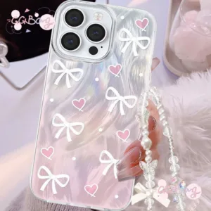 เทรนด์ใหม่ โบว์สีขาว ลายจุด สีชมพู ขนนก คลุมไหมพรม เคสไอโฟน 16 13 14 15 11 12 Pro Max 16 15 7 8 14 Plus XR X XS MAX SE