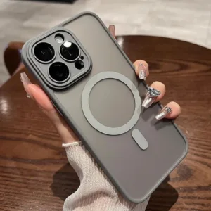 ไทเทเนียมสีเทาเลนส์ปกป้อง Matte ลื่นไร้สายชาร์จสําหรับ Apple ip iPhone 11 12 13 14 15 16 Pro Max PM 14 15 16 Plus แม่เหล็กแฟชั่นผู้หญิง