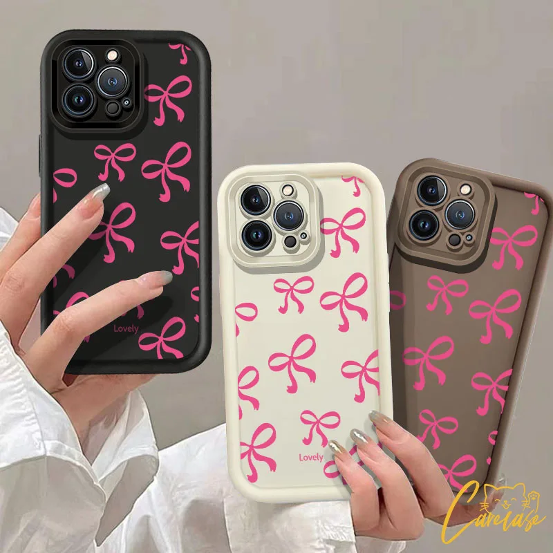 เคสโทรศัพท์สําหรับ OPPO F5 เยาวชน F7 F9 F11 Pro F17 Pro F19 Pro F21 Pro แนวโน้ม Simple Rose สีชมพู Bowknot กันกระแทกกันฝุ่น