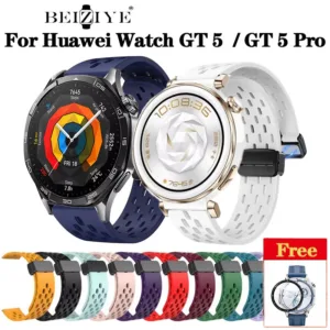 สายซิลิโคนสําหรับนาฬิกา Huawei GT 5 Pro 42 มม.46 มม.นาฬิกาสมาร์ทหัวเข็มขัดแม่เหล็กสายรัดข้อมือสร้อยข้อมือสําหรับนาฬิกา Huawei GT 5 41 มม.46 มม.สร้อยข้อมืออุปกรณ์เสริม