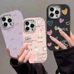 Love  Case For เคส iPhone 11 16 15 13 14 12 Pro Max เคสไอโฟน11 XS Max XR X 7 8 Plus เลนส์โลหะชุบไฟฟ้าหรูหรา เรียบง่าย