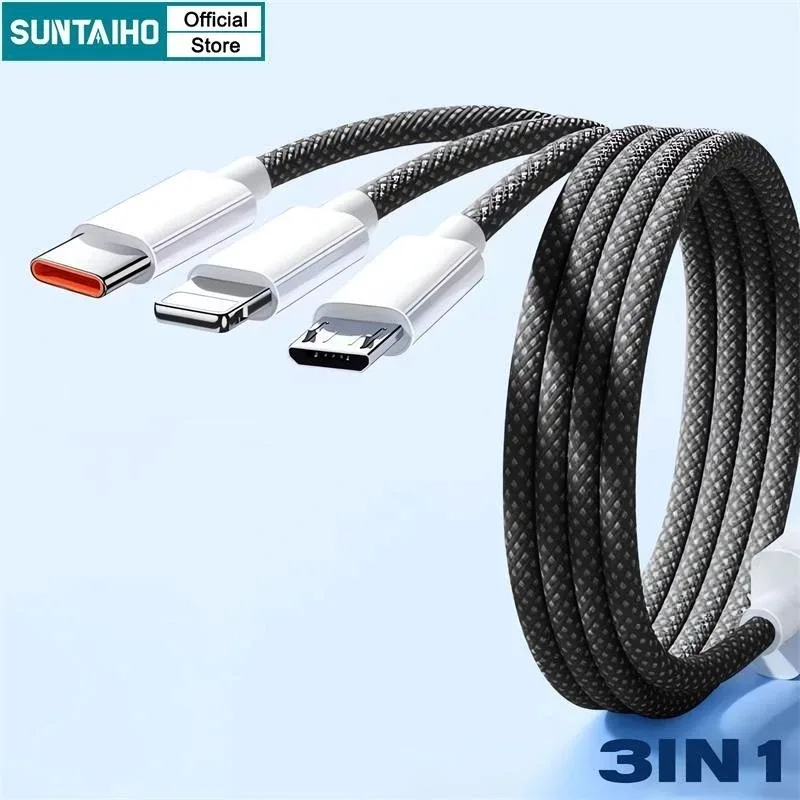 Suntaiho 3 in 1 สาย USB 20W สายชาร์จเร็วสําหรับ Android USB To Lightning Data Transmission สําหรับ iPhone