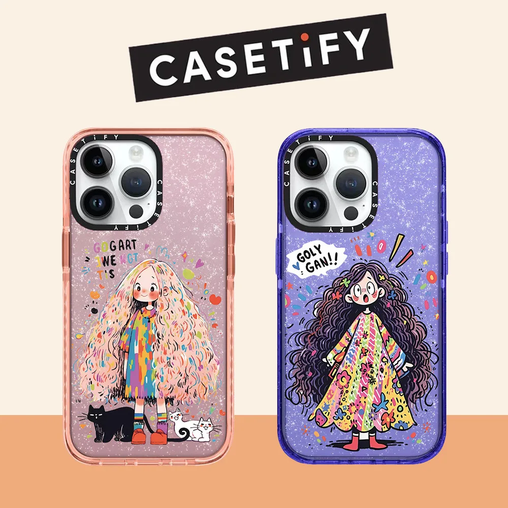 Glitter ShinyCurly haired สาวเคสโทรศัพท์สําหรับ iPhone 16ProMax 16Pro 16Plus 15ProMax 14 13 12 11ProMax กรณีเต็มรูปแบบกันกระแทกปลอกนุ่ม