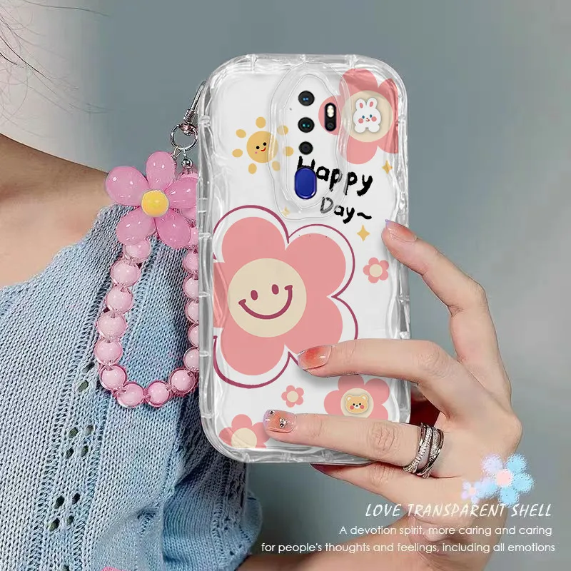 เคส OPPO A5 A9 2020 4G เคสโทรศัพท์แบบใส ดอกไม้ เชือกห้อยลูกปัด เคสโทรศัพท์กันกระแทกแบบใส