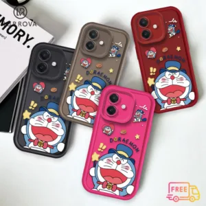 เคสโทรศัพท์ OPPO A3X A3 Pro A80 A60 A79 A58 A18 A17 A57 2022 4G A78 A5s A12สีฟ้ายิ้มโดราเอมอนกันกระแทกเคสโทรศัพท์ TPU