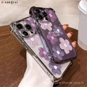 สำหรับ OPPO A98 A97 A96 A76 A74 A35 A33 A32 4G 5G เคสโทรศัพท์สีม่วงภาพสีน้ำมันทาสีดอกไม้ดอกไม้ถุงลมนิรภัยป้องกันการตกกันกระแทกโปร่งใสเคสอ่อนเคสฝาหลัง