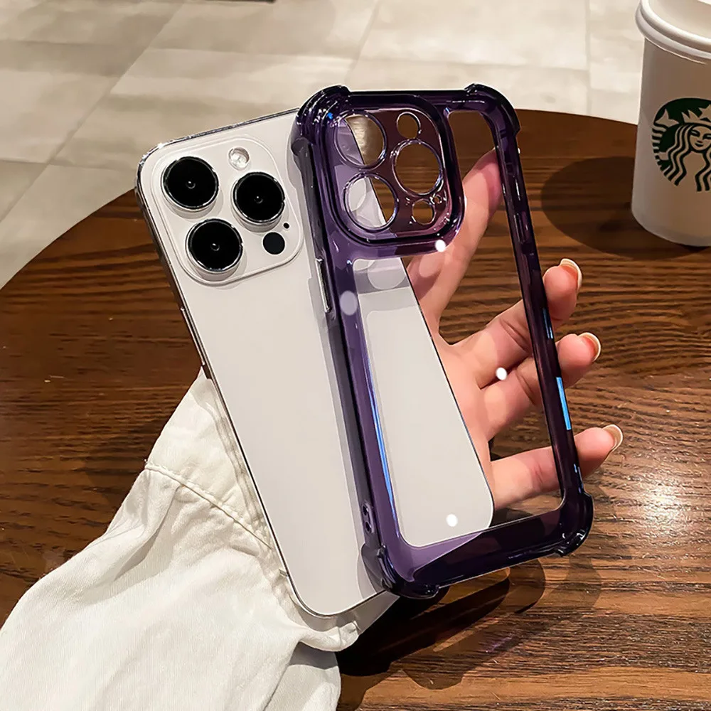 [TPU+PC] Acrylic เคสใสสำหรับ iPhone รุ่นใหม่ เคสกันกระแทก for iPhone 16 11 12 13 14 15 Pro Max 7 8 Plus X XS XR Max SE