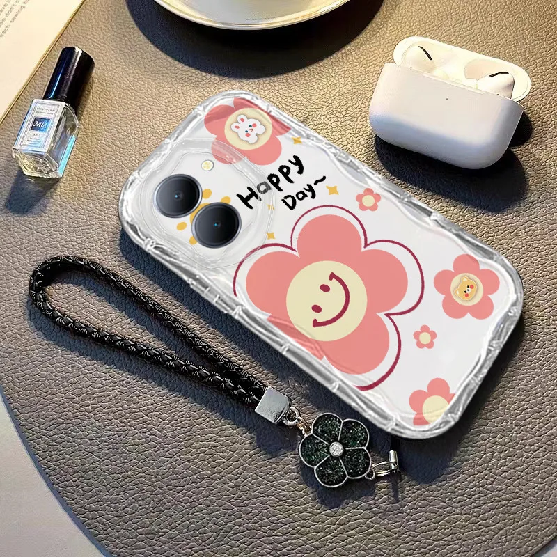 เคส Vivo Y36 5G Y27 Y27S 4G อ่อนนุ่ม โปร่งใสกันกระแทก ดอกคาเมลเลีย เชือกเส้นเล็ก กล้องป้องกั นดอกไม้ การ์ตูนน่ารักเคสโทรศัพท์ฝาครอบ