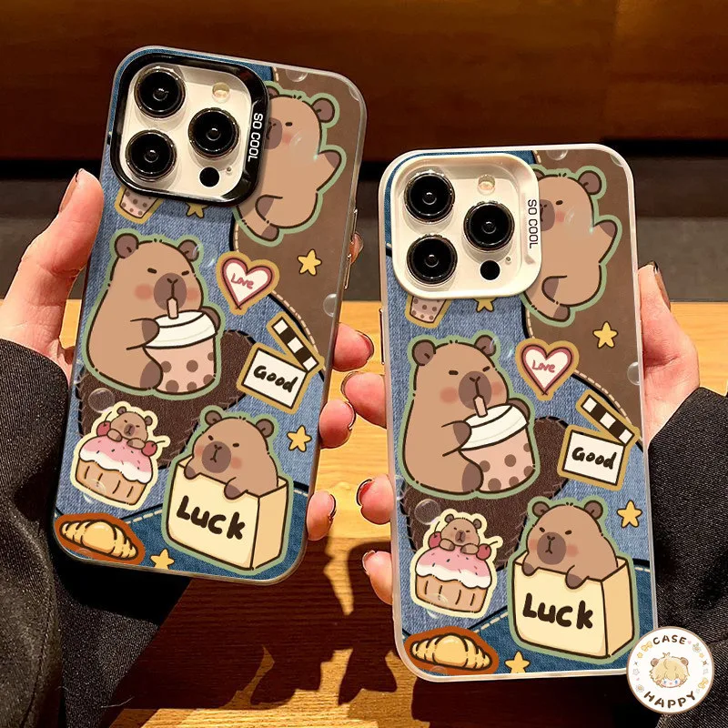 เคสไอโฟน 16 15 สำหรับ IPhone 11 13 12 14 Pro Max 8 7 15 16 Plus X XR XS Max SE 2020 การ์ตูนคาวบอย คาปิบาร่า ดาวน่ารัก