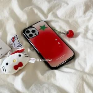 สไตล์เกาหลีแฟชั่น Niche บรรยากาศ Smudge มะเขือเทศขอบสีดํา ins สไตล์ Simple Girl Heart เหมาะสําหรับ iphone16promax/15pro Apple 14/13/12 เคสโทรศัพท์ฝาครอบป้องกันกันกระแทก