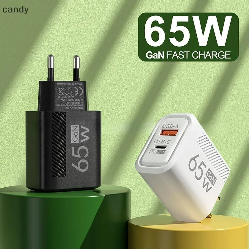 Ndy 65W USB Type-C GaN ที่ชาร์จโทรศัพท์สําหรับ Iphone สําหรับ Samsung Huawei Xiaomi PD Fast Charging Travel Power Adapter QC3.0 สําหรับแท็บเล็ต N