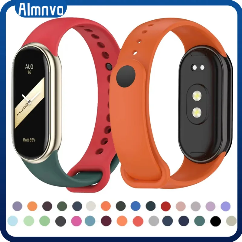 สายกีฬาซิลิโคนสำหรับ Mi Band 9 8 NFC สำหรับ Xiaomi Mi Band 8 สายรัดข้อมือนุ่ม