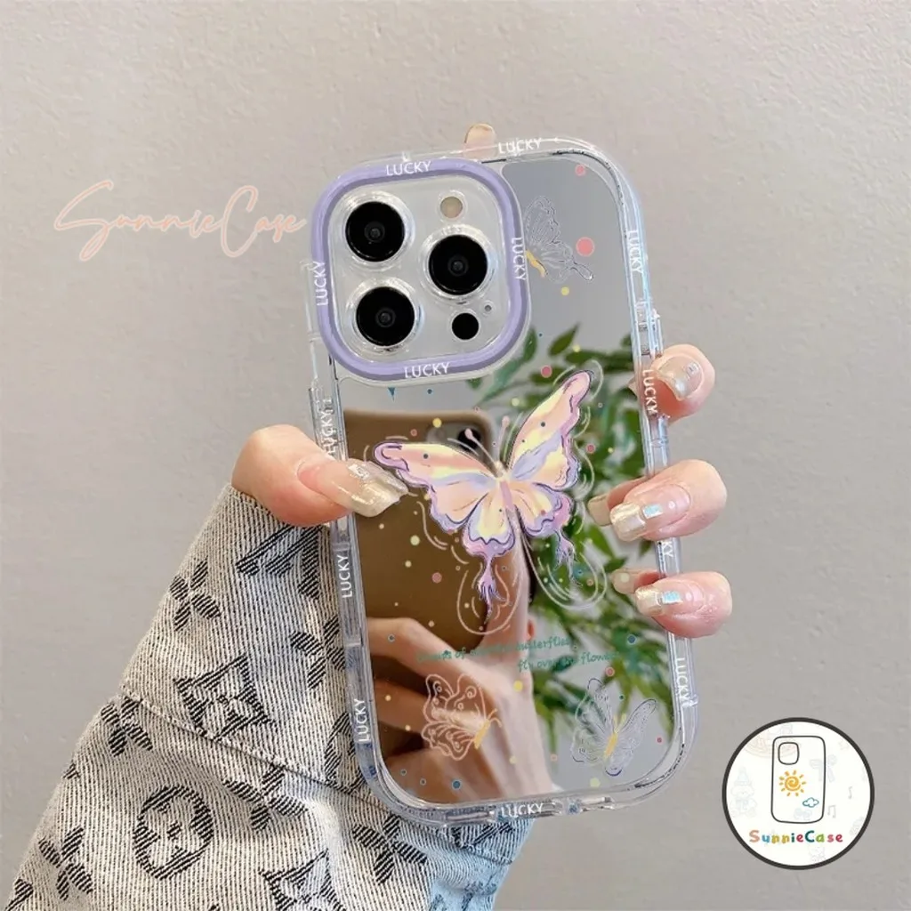 เคสไอโฟน ผีเสื้อ สำหรับ เคส IPhone 16 14 12 11 15 13 Pro Max 7 8 16 Plus XS XR X Max SE ตุ๊ พื้นผิวกระจก ความหรูหรา เคส