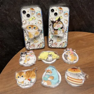 เกาหลี INS การ์ตูนแมวล้อเลียนแม่เหล็ก IPhone 16 Pro Max เคสโทรศัพท์ IPhone 11 14 Pro Max 15 12 13 Pro Max โทรศัพท์ Griptok Grip Tok ขาตั้งโทรศัพท์ Grip Tok