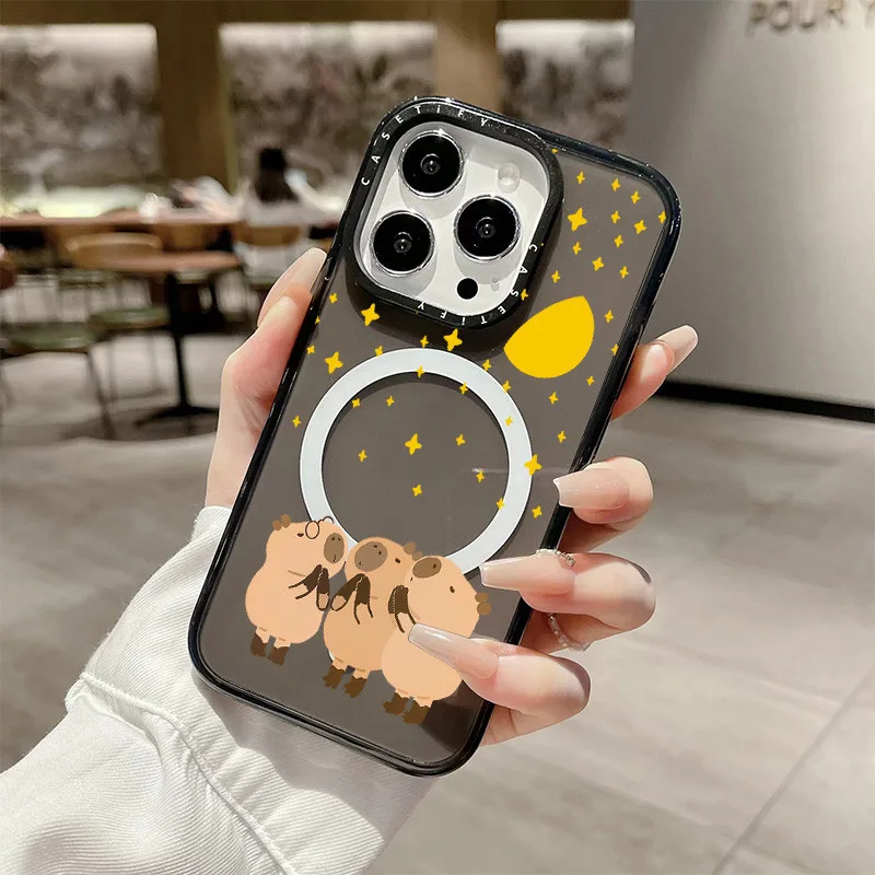 สามการ์ตูน Capybara ไร้สายชาร์จแม่เหล็กสําหรับ IPhone 11 14 15 Pro Max 12 13 Pro Max ฝาครอบ 14 PLUS 15 PLUS ซิลิโคนนุ่มกันชนกันกระแทก