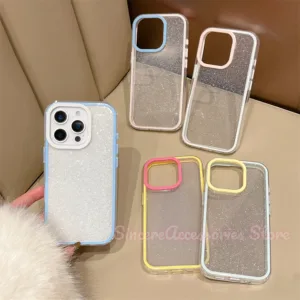 ใช้งานร่วมกับสําหรับ iPhone 16 11 12 13 15 14 Plus Por Ma Xs Max Xr X Xs สี Blocking Glitter 3 ใน 1 นุ่มฝาครอบโทรศัพท์ป้องกัน