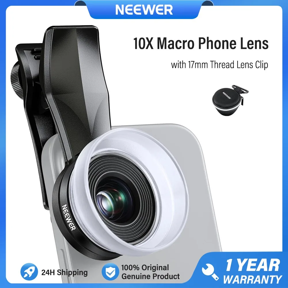 Neewer LS-28 PRO 10X เลนส์มาโครพร้อมคลิปเลนส์โทรศัพท์เกลียว 17 มม. & ดิฟฟิวเซอร์