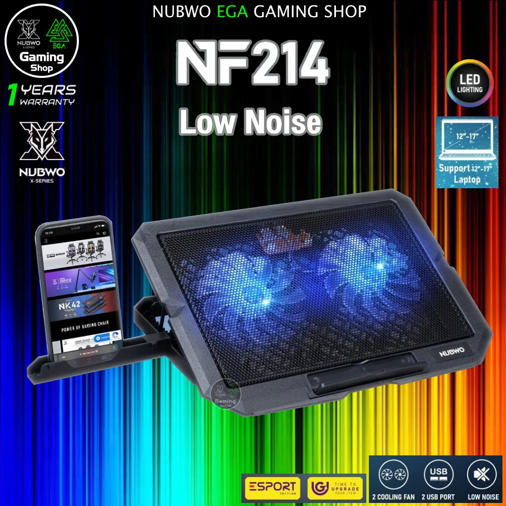 GAMING NUBWO NF214 COOLING PAD FOR NOTEBOOK พัดลมระบายอากาศ ความร้อน โน๊ตบุ๊ค ไฟ RGB NF-214 Gaming Cooler Pad