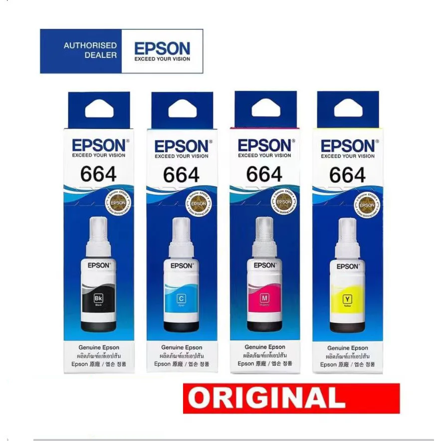 Epson 664 หมึกแท้สี่สี L1110 / L3110 /L3101/L3150/L5190/L3210/L3216/L3250/L3256/L5290 หมึกเครื่องพิมพ์(สามารถออกใบเสร็จ)