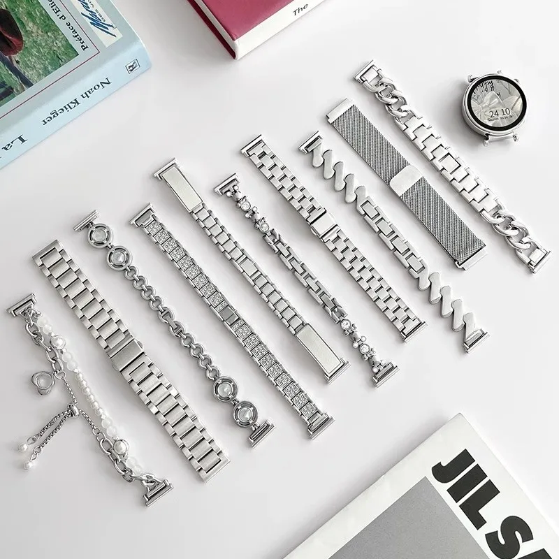Silver Series สายโลหะสําหรับ Samsung Galaxy Watch 7 6 5 40 มม.44 มม.5 Pro 45 มม.สมาร์ทนาฬิกา Galaxy Watch6 Watch4 คลาสสิก 47 43 สายนาฬิกาสร้อยข้อมือ