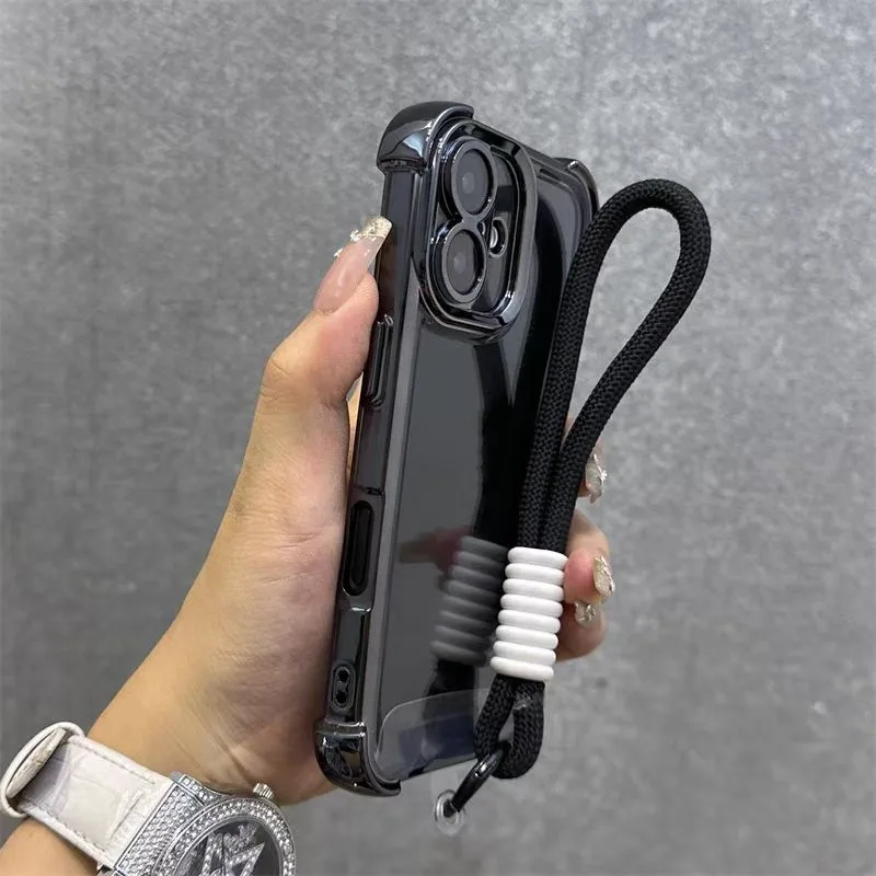 .เคส Iphone พร้อมสายคล้องเชือกเส้นเล็กเคสโทรศัพท์ใสคุณภาพสูงสําหรับ iPhone 16 15 14 13 12 11 Pro max 14 15 16 plus พร้อมเคสกันกระแทกป้องกันกล้อง HD ความงาม