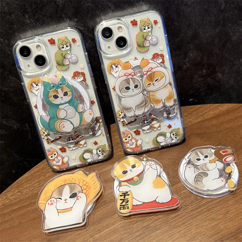 ปีใหม่ Lucky Mofusand Cat ขาตั้งแม่เหล็กยึดโทรศัพท์มือถือ Tok ขาตั้ง IPhone 16 Pro Max เคสโทรศัพท์ IPhone 11 14 Pro Max 15 12 13 Pro Max โทรศัพท์แม่เหล็ก