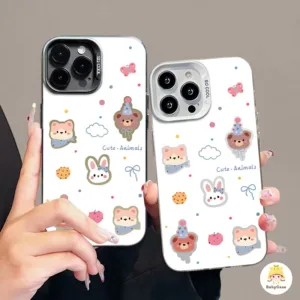 โบว์สวย ลูกหมาน่ารัก กระต่าย หมีคู่ เลนส์โลหะหรูหรา เคสไอโฟน 15 13 14 12 11 Pro Max 7Plus 15 8 Plus XR XS X Max SE 2020