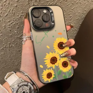 Silver IMDสําหรับiPhone 12 11 Pro Max 7 8 Plus XR X XS Max SE 2020 2022 2023 SE2 SE3 หรูหราเคสโทรศัพท์สําหรับiPhone12 11 Proดอกทานตะวันพิมพ์กันกระแทกฝาครอบสี