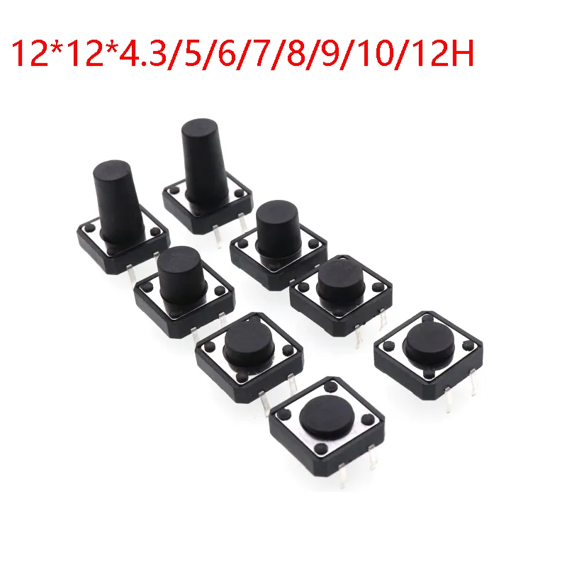 50 ชิ้น/ล็อต 12*12*4.3/5/6/7/8/9/10/11/12 มม.Tact สวิทช์ปุ่มกด 12V ทองแดง 4PIN DIP Micro สวิทช์สําหรับทีวี/ของเล่น/ใช้ในบ้านปุ่ม