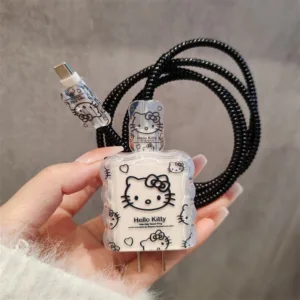Cable Winder Universal น่ารักการ์ตูน Hello Kitty Mini Bite Designs Data Line ฝาครอบสายชาร์จสําหรับ iPhone 18/20w 25w