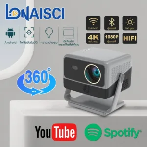 เปลี่ยนสินค้าได้ฟรี mini smart projector  1080P โปรเจคเตอร์ Full HD Auto Focus รองรับการถอดรหัส 4K ควบคุมด้วยเสียง การปรับแก้ไขภาพแบบอัตโนมัติ การสะท้อนหน้าจอโทรศัพท์ Bluetooth 5.0 WiFi6 Android 10.0 2+16GB Google Play ในตัว