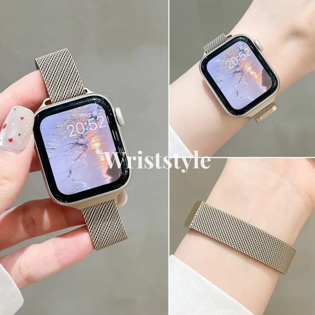 Slim แม่เหล็กสแตนเลสสายนาฬิกาโลหะสําหรับ iWatch S9/8/7/6/5/4/3/2/1 SE2 ULTRA ผู้หญิงเปลี่ยนสร้อยข้อมือขนาดเล็กสําหรับ Smartwatch 49 มม.45 มม.44 42 41 40 38