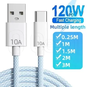 0.25/1/1.5/2/3m 120W Fast Charging Type C Data Cable - สายชาร์จโทรศัพท์แบบถักไนลอน - สายถ่ายโอนข้อมูลสีน้ําเงิน - สายชาร์จข้อมูลอย่างรวดเร็ว - สายชาร์จ USB-C สากล
