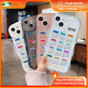 COD-ในไทย เคสคู่รัก เรียบง่าย ปฏิทินสี2025 สําหรับ iPhone7 8 X 11 12 13 14 15 TPU เส้นขอบคลื่น เคสโทรศัพท์ซิลิโคน Unisex