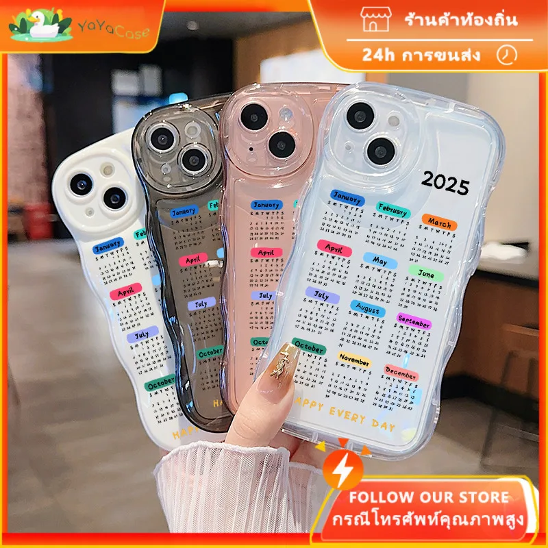 COD-ในไทย เคสคู่รัก เรียบง่าย ปฏิทินสี2025 สําหรับ iPhone7 8 X 11 12 13 14 15 TPU เส้นขอบคลื่น เคสโทรศัพท์ซิลิโคน Unisex