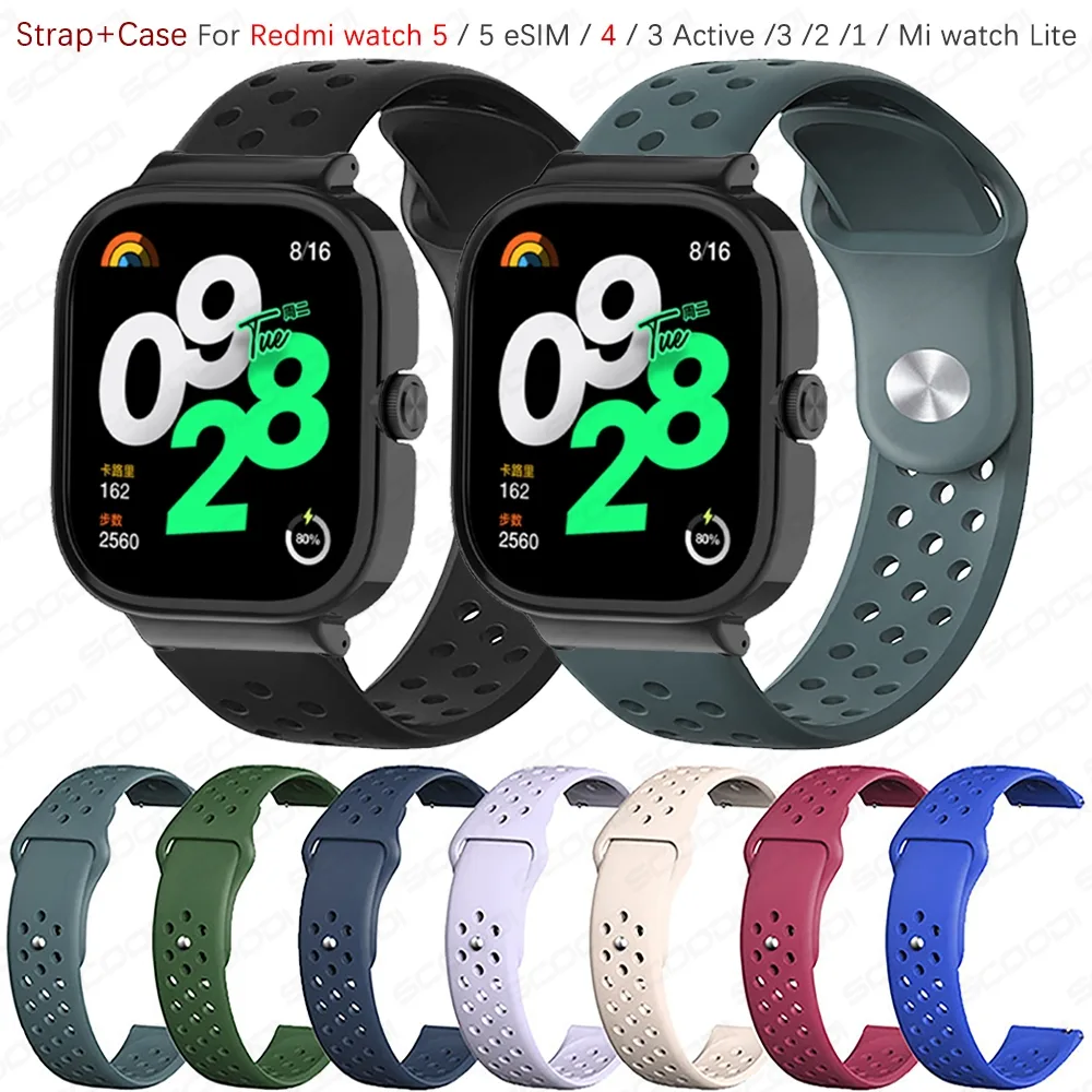 2in1 สายซิลิโคน + กรณีสําหรับ Redmi Watch 5 / 5 eSIM / 4 / 3 Active / 3 / 2 / 1 / Mi Watch Lite สมาร์ทนาฬิกาเปลี่ยนชุดสร้อยข้อมืออุปกรณ์เสริม